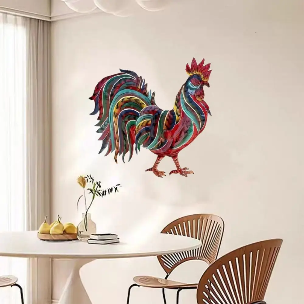 

Wealth Recruiting Metal Rooster Wall Hanging Decoration Art Colorful Animal Statue Ornament Exquisite Background Pendant Home