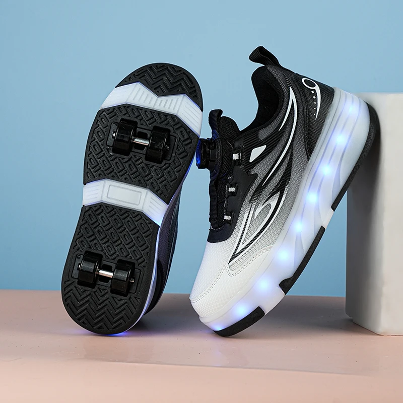 Roller Skate Shoes For Kids Four Wheels Children's Led Light Boys Girls Glowing Sports Luminous Sneakers Skateboard USB Charging