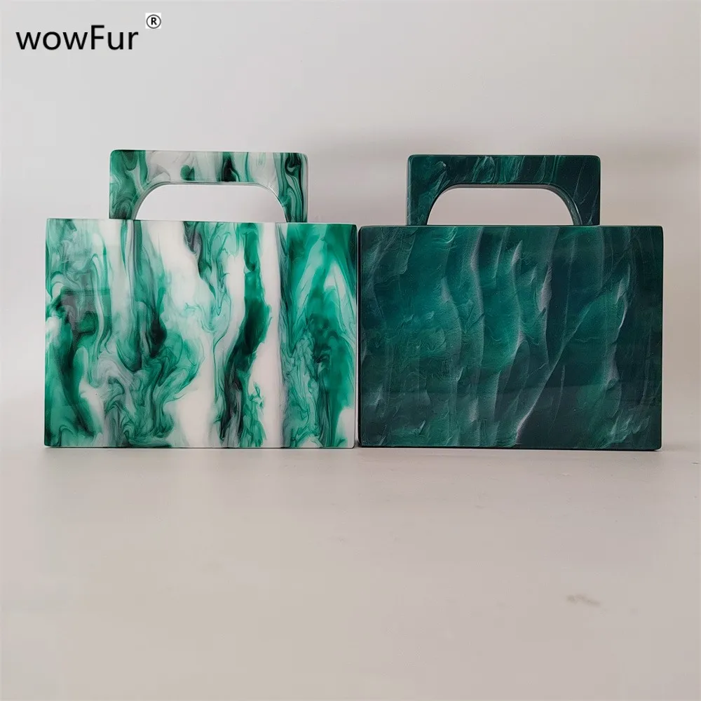 New Dark Green Marble Acrylic Box Evening Clutch Bag Women  Purse And Handbag Ladies Flap Tote Wedding Party Beach Handle Bags