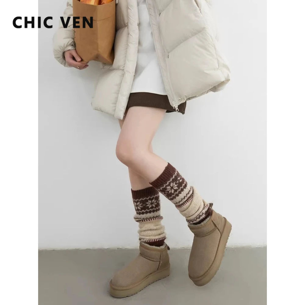 

CHIC VEN Korean Women Leg Warmer Loose Casual Jacquard Knitted Long Sock Cover Girls Retro Stacked Leg Cover Autumn Winter 2025