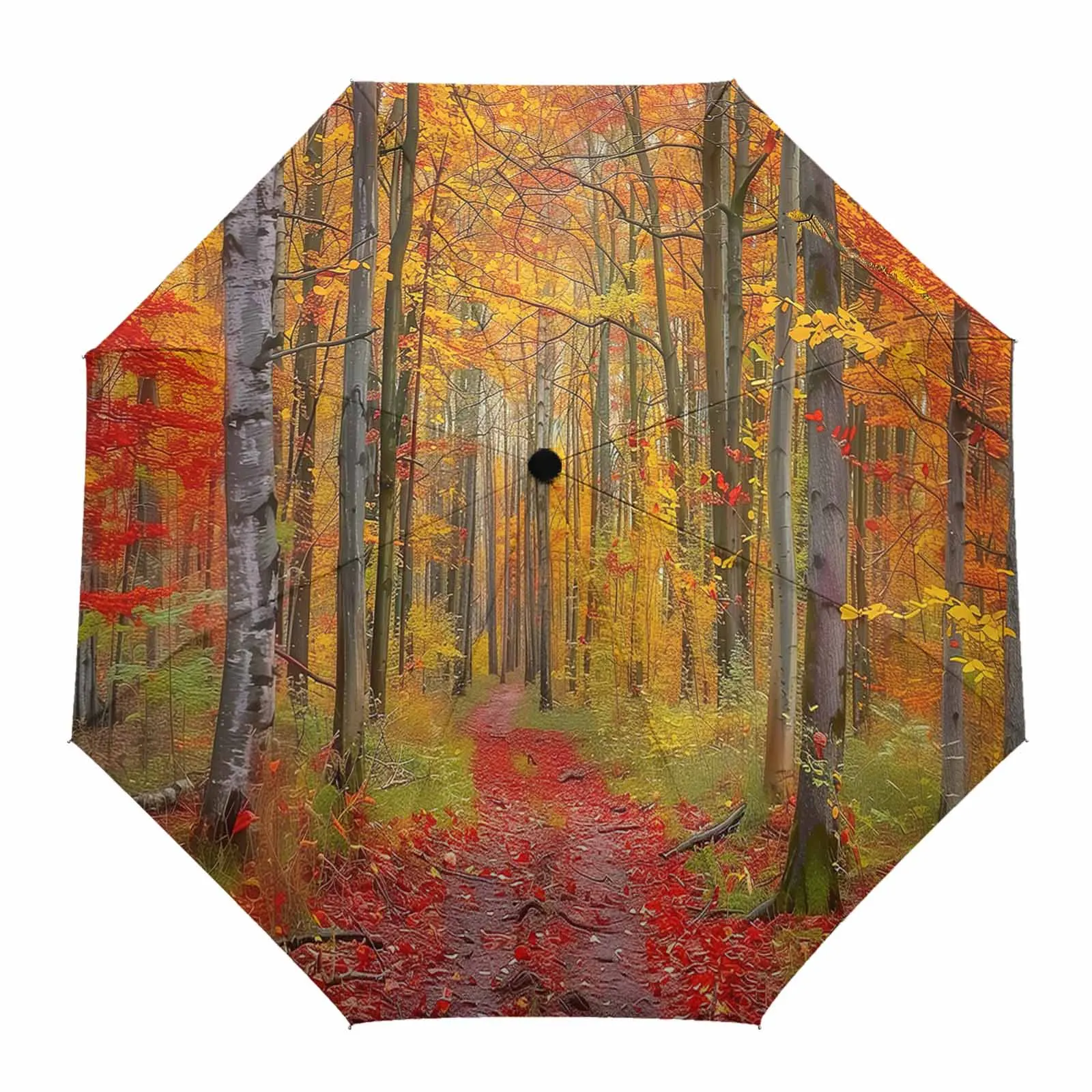 Autumn Forest Fallen Leaves Automatic Umbrella Portable Folding Sunny and Rainy Umbrella Women Parasol Umbrella