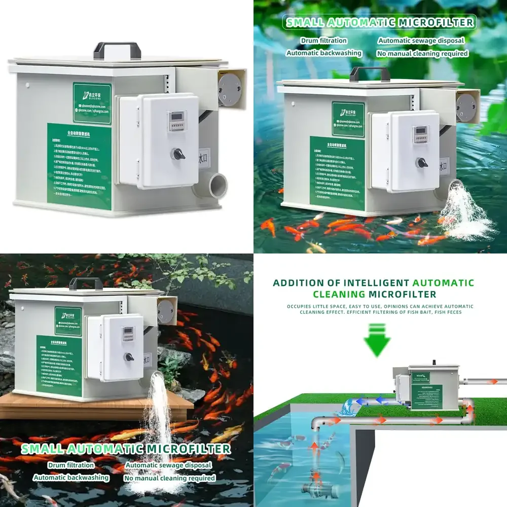 

QihangRAS Small Arowana Pond Rotary Drum Filter 5m3/h Solar Power Fish Tank Aquarium Filter Made of Durable PP for Koi Ponds