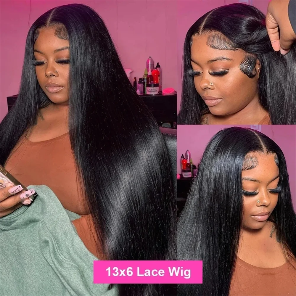 Perruque Full Lace Wig naturelle Remy lisse, 13x6, 13x4 HD, pre-plucked, densité 180, 36 pouces, pour femmes