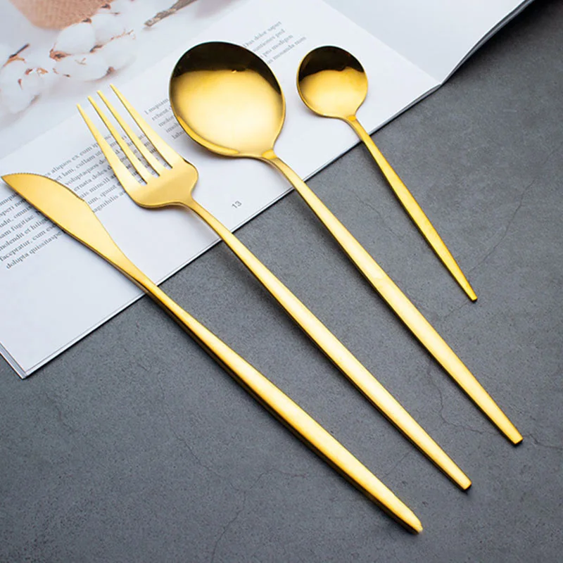 Mirror Golden silver Stainless Steel tableware Cutlery Dinner Dinnerware Children\'s Fork Knife Soup Dessert Ice Spoon fork K5