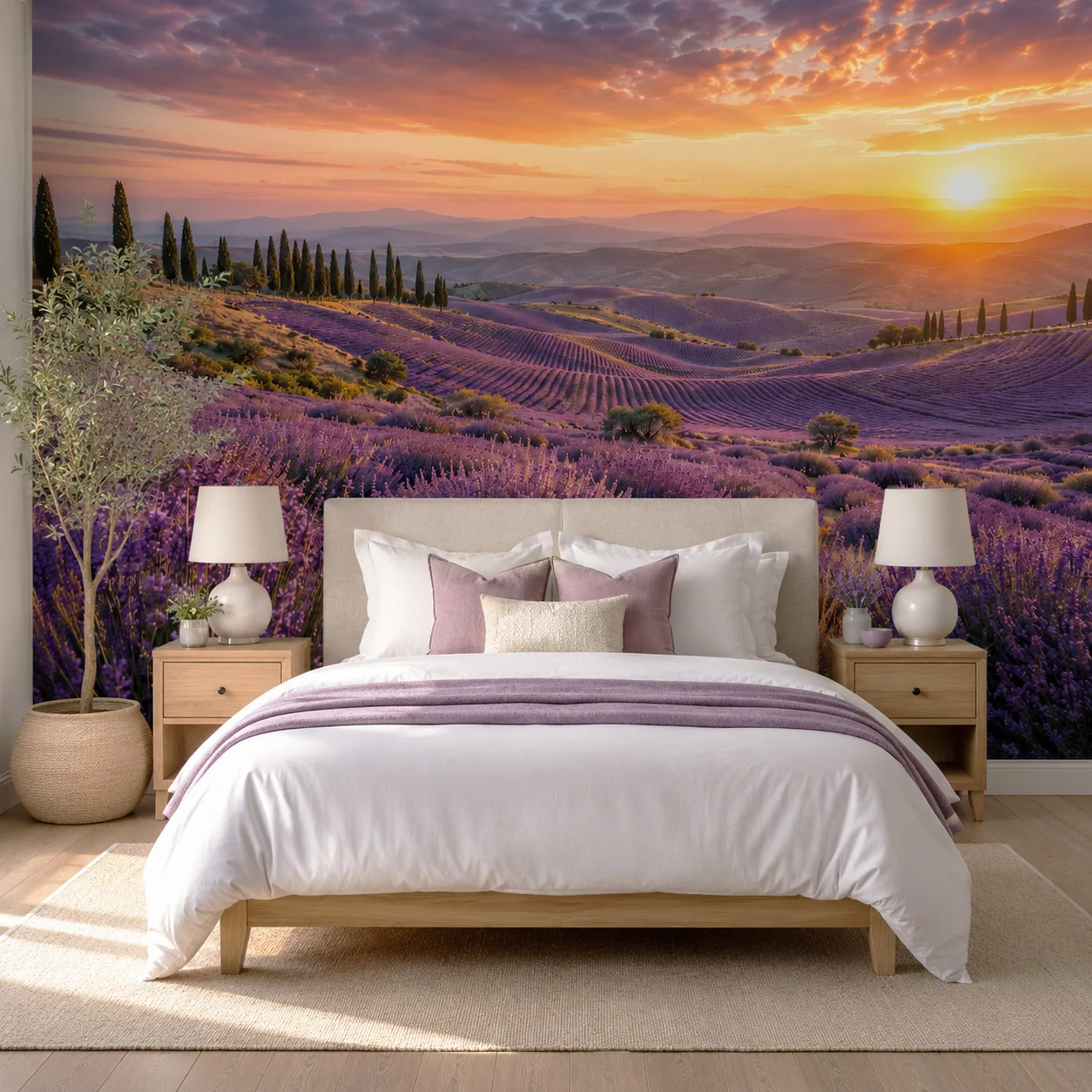 Custom Lavender Field Wallpaper Mural Sunset Provence Landscape Living Room Wall Decor Non Self Adhesive Requires Glue