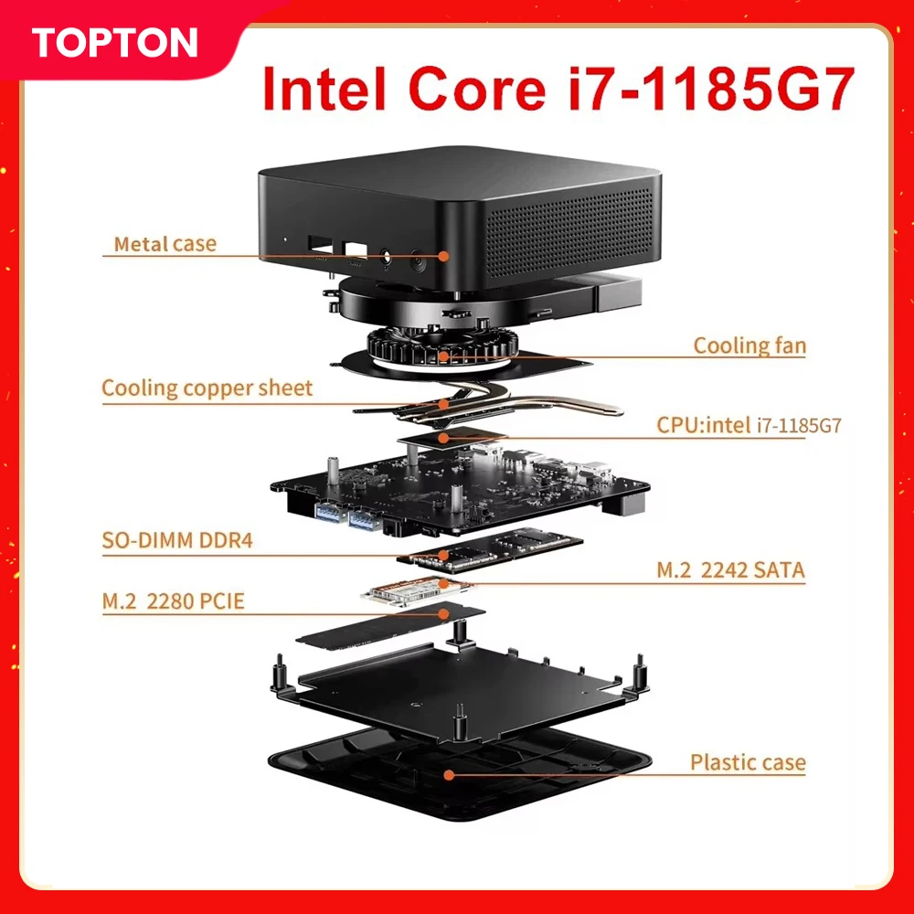 

Topton Pocket PC Intel i7 1185G7 Gaming Mini PC Windows 11 Desktop Gaming Mini Computer Office Barebone DDR4 NVMe NUC 4K HTPC