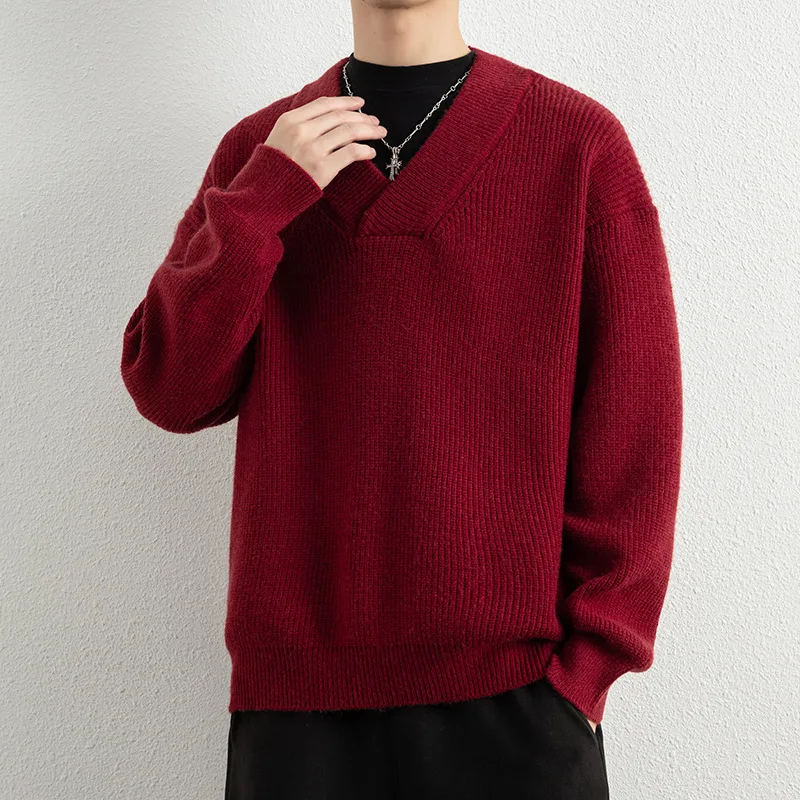 الراقية الجديدة الرجال سترة سميكة قاعدة طبقة الخريف الشتاء محبوك Vintage البلوز معطف فضفاض سترة