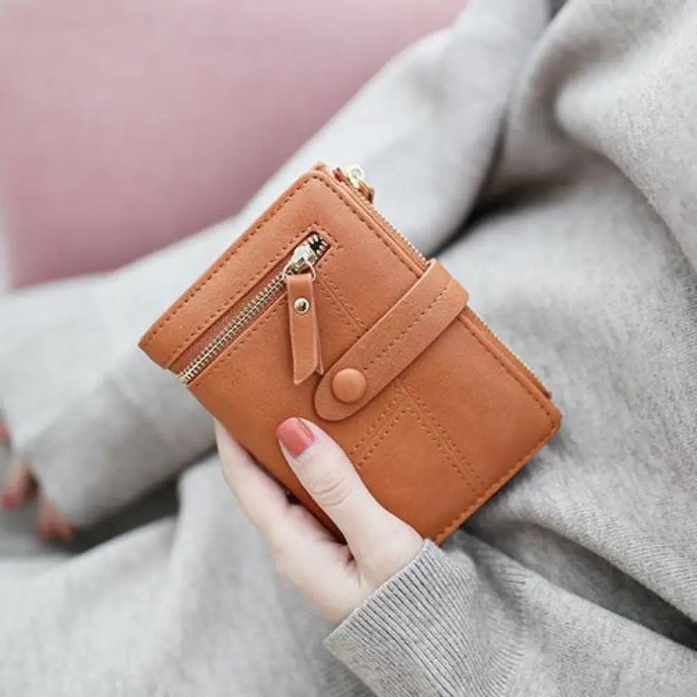 

Classic Folding Short Women Wallets Waterproof Solid Color Women Card Bag Lightweight Korean Style PU Leather Coin Purse Outdoor