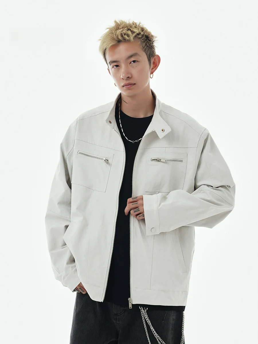 

Wmnm Men's Canvas Harrington Jaet Waed Casual Stand Collar Workwear Outerwear American Retro Street Sle Spring Season