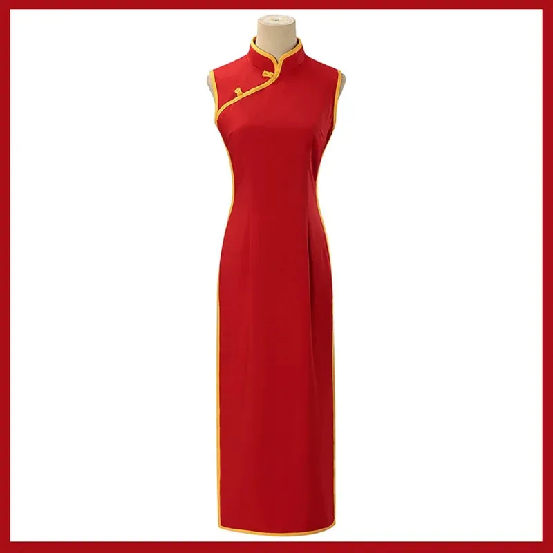 GINTAMA Leader Kagura Women's Cosplay Costume Red Cheongsam Dress with Wig And Headwear Sexy Traditional Chinese Festival Suit