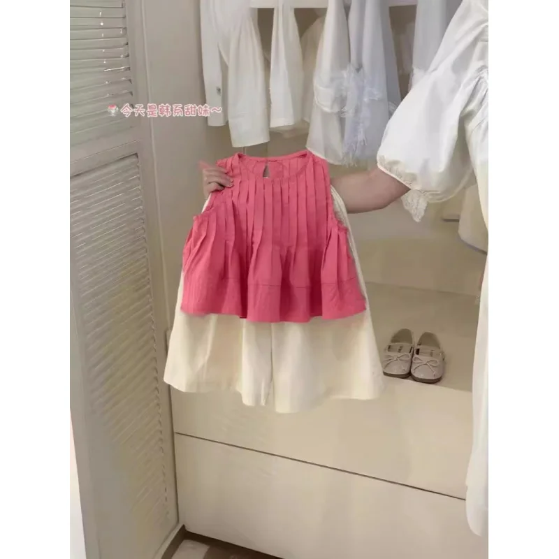 

XH-Girls' Suit2024Summer New Korean Style Elegant Children's Vest Wide Leg Pants Two-Piece Suit Western Style Girl's Clothes