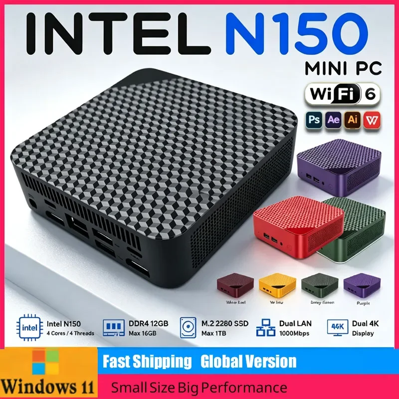 インテルn150ミニpc-windows-11デスクトップゲーミングコンピューターpc-16gb-32gb-ram-1tb-2tb-m2-ssd-wifi6-オフィス-bt52-ポータブルミニpc-ゲーマー