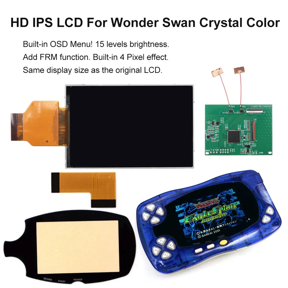 Newest IPS  Backlight LCD Screen Display  For  BANDA  WonderSwan SwanCrystal  Wonder Swan Crystal Color  WSCC  Game Console