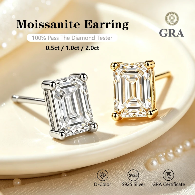 Luxuriöse Zertifizierte 0,5-2 Karat Radiant-Schliff Moissanit-Ohrringe D-Farbe VVS1 S925 Silber Damen-Partyschmuck Geschenk – Detail 5