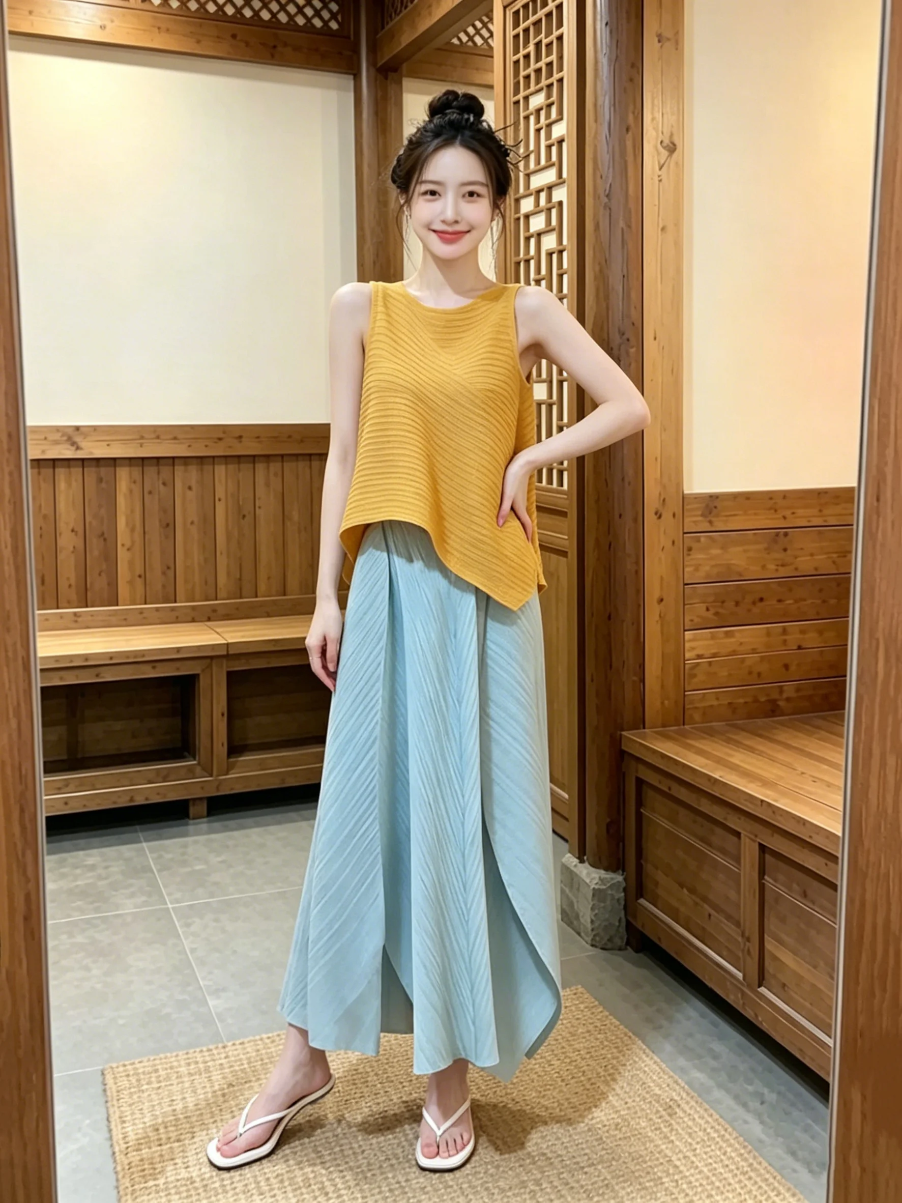 Comfortable Pleated High Waist Women's Vest Top Asymmetrical Hemline Korean Style Sweet Match Summer Silk Fashion