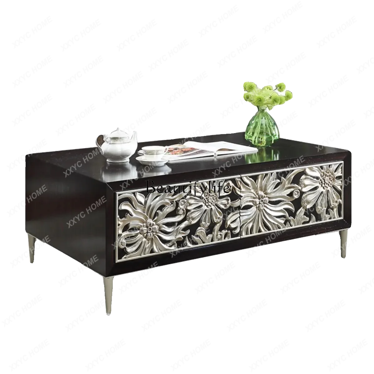 NN  light luxury coffee table small apartment solid wood rectangular black sandalwood paint tea table