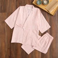 2026 new seven-sleeve Japanese-style kimono pajamas set female spring and autumn 100% cotton gauze home clothes cute sweet two-p - Image 2