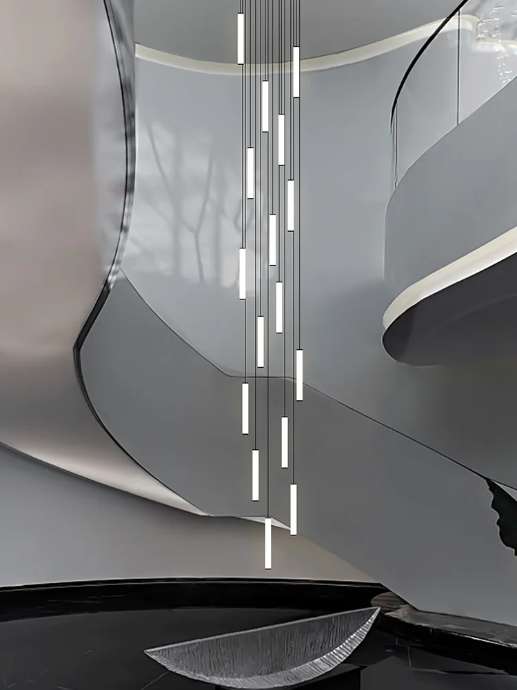 Staircase hanging lamp, gold/white aluminium lamp body lustre, ceiling pendant lamp Hotel, villa hall lighting