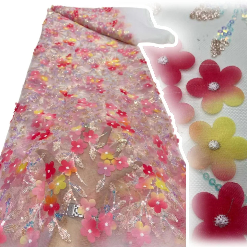 

3D цветы, аппликации для одежды, высокое качество, тюль, кружево, французская нигерийская сетчатая кружевная ткань для шитья свадебных платьев SZ1492