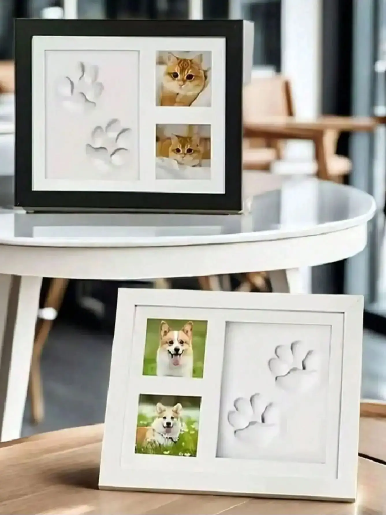 1-teiliges Gedenkset zum Selbermachen mit Pfotenabdruck – Tonform und Fotorahmen, Souvenir-Set für Hunde und Katzen, perfektes Gedenkgeschenk für Haustiere