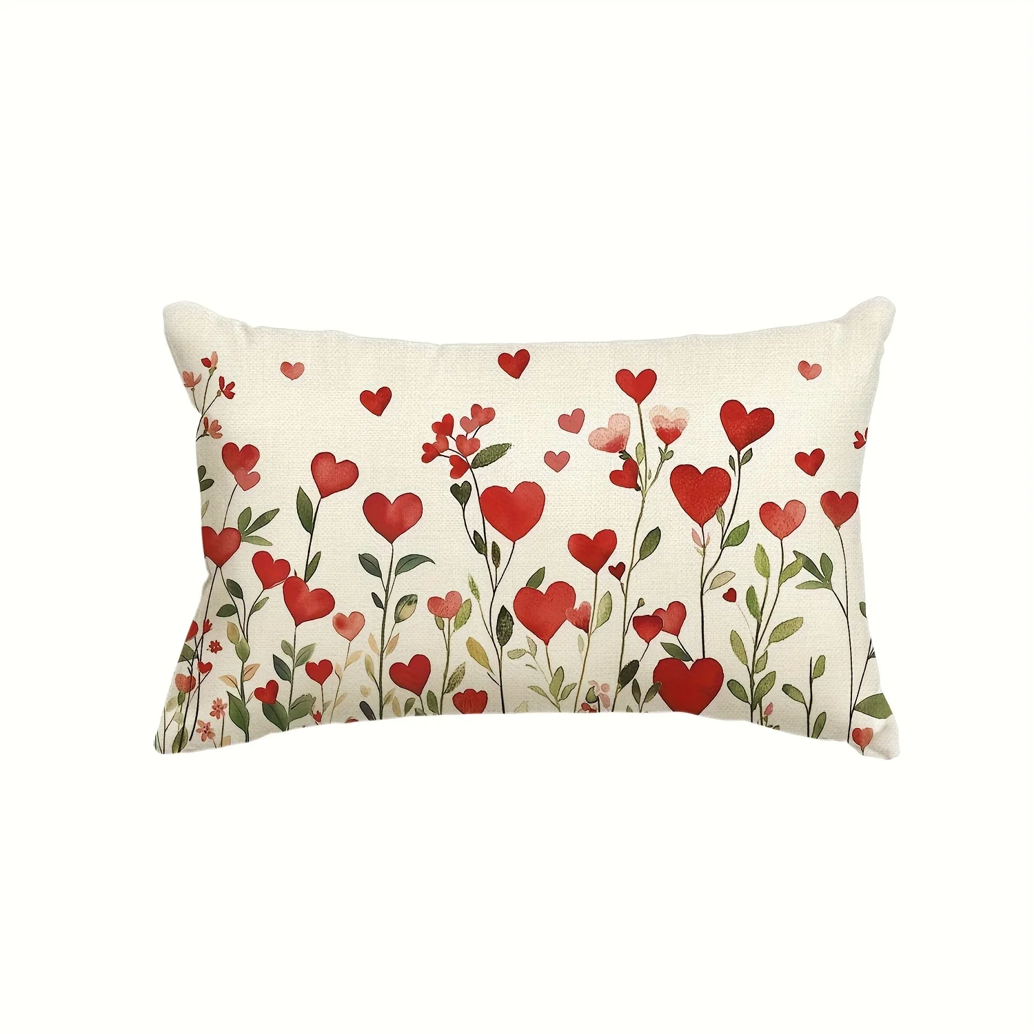 1pc Red Heart Flower Field Printed Lumbar Pillow Cover,Suitable for Sofa,Bedroom,LivingRoom,Wedding Room,Healing Gift for Lovers