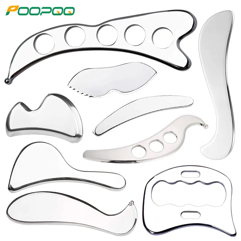 Ferramenta de massagem guasha, ferramenta de raspagem de aço inoxidável para raspagem de tecidos macios, ferramenta de massagem gua sha de atualização, material de fisioterapia