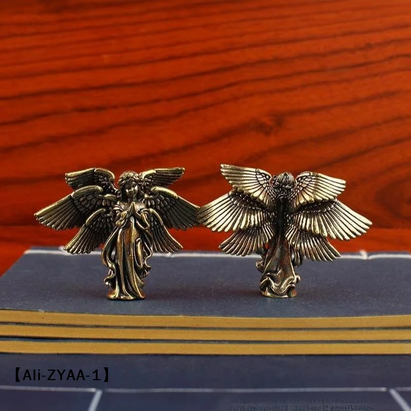 【A】Copper Six Winged Angel Love Cupid Statue Small Ornaments Brass Angel Figurines Desktop Decorations Home Decor Accessories