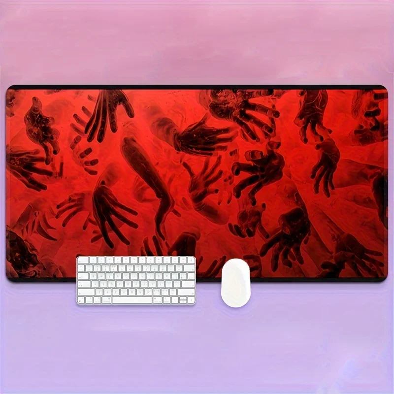 CIFbuy Large Gaming Mouse Pad Red Abstract Hand Shadow Pattern Non-Slip Durable Stitched Edge Desk Mat For PC Office Home Decor