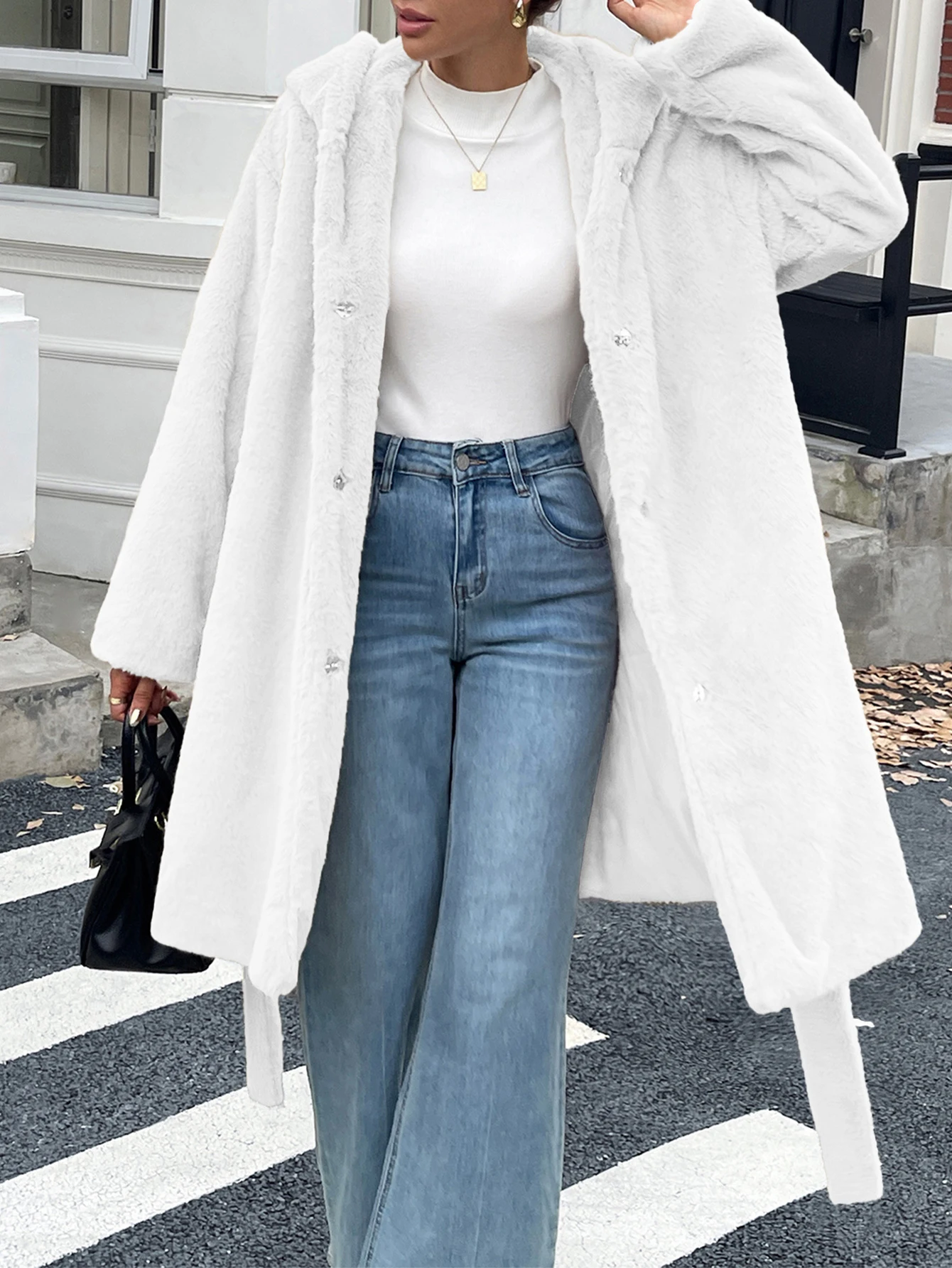 Diyun Elegante damesjas met lange mouwen Herfst-wintermode met capuchon Europese Amerikaanse stijl Leerbont Geïntegreerde bovenkleding