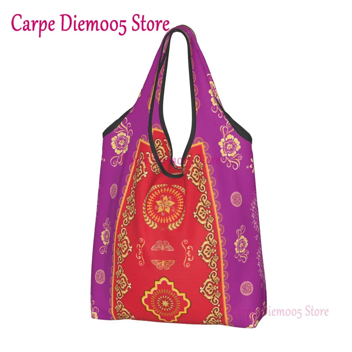 

Cute Antique Persian Carpet Shopping Tote Bags Portable Bohemian Rug Ethnic Tribal Style Groceries Shopper Shoulder Bag