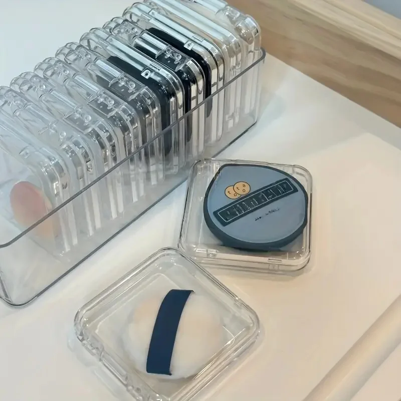 透明パウダーパフ収納ボックスポータブルスクエアメイクアップブレンダースポンジコンテナケース防塵コスメティックパフホルダー
