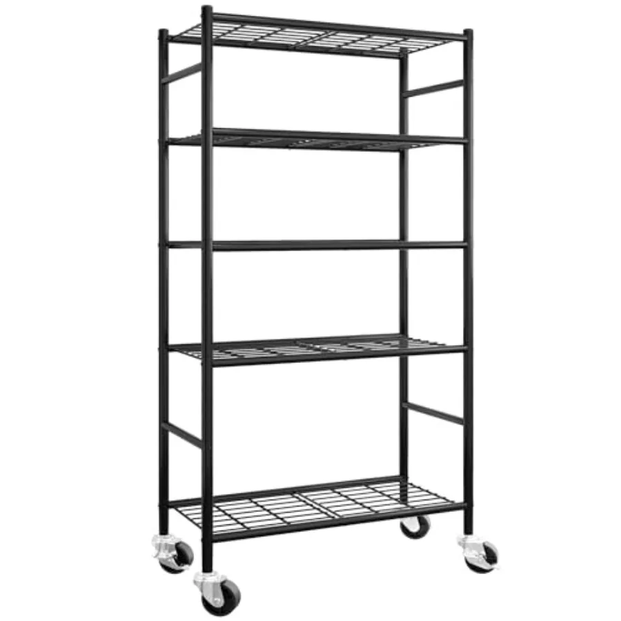 

Стеллаж для хранения – 5-ярусный металлический органайзер с колесами и регулируемыми опорными ножками, сверхпрочный, для гаража