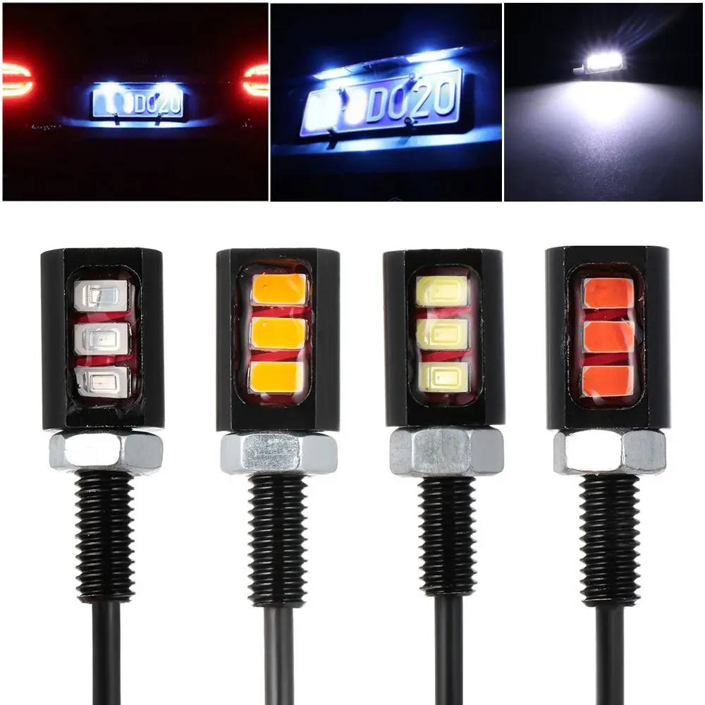 2Pcs Universal Screw Bolt 12V Lamp Car Motorcycle Light 3 LED License Number Plate