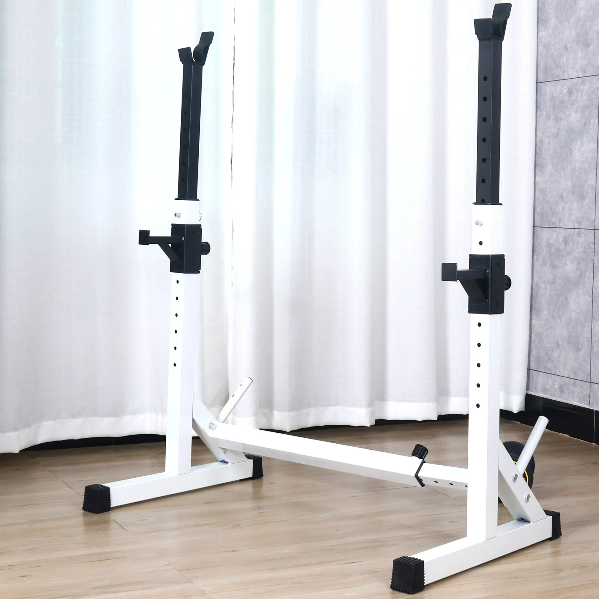 Adjustable White Integrated Squat Bend Rack Durable Household Fitness Sports Equipment Barbell Rack