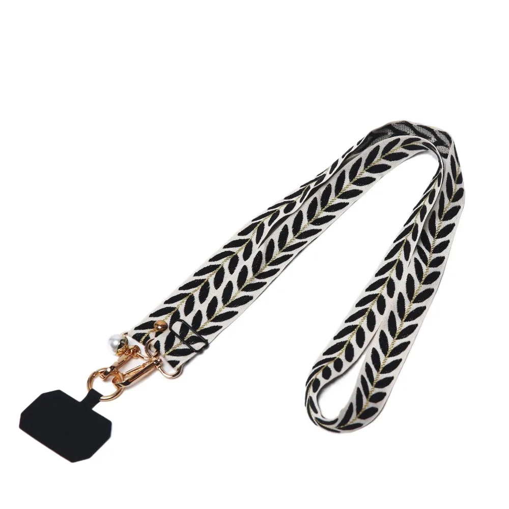 

Регулируемый ремешок для телефона через плечо с жемчужной подвеской, широкий тканевый ремешок для телефона с защитой от потери, аксессуары для телефона в форме листа, длинный ремешок для телефона