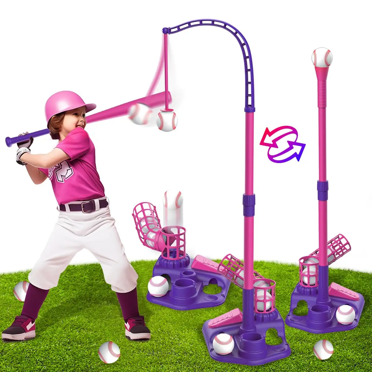 VATOS Hang T Ball Sets-3 IN 1 Teeball Toy Sets with Fixed & Ejection Baseball Batting Tee Adjustable Height Tee Gifts for Kids