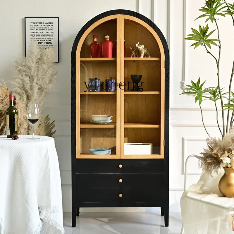 

r5.13 solid wood dining side cabinet modern simple living room glass storage storage cabinet home display wine cabinet