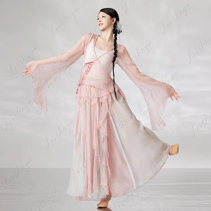 Elegant Fairy Classical Dance Costume with Gradual Butterfly Change Chinese Style Gauze Culottes for Practice And Performance