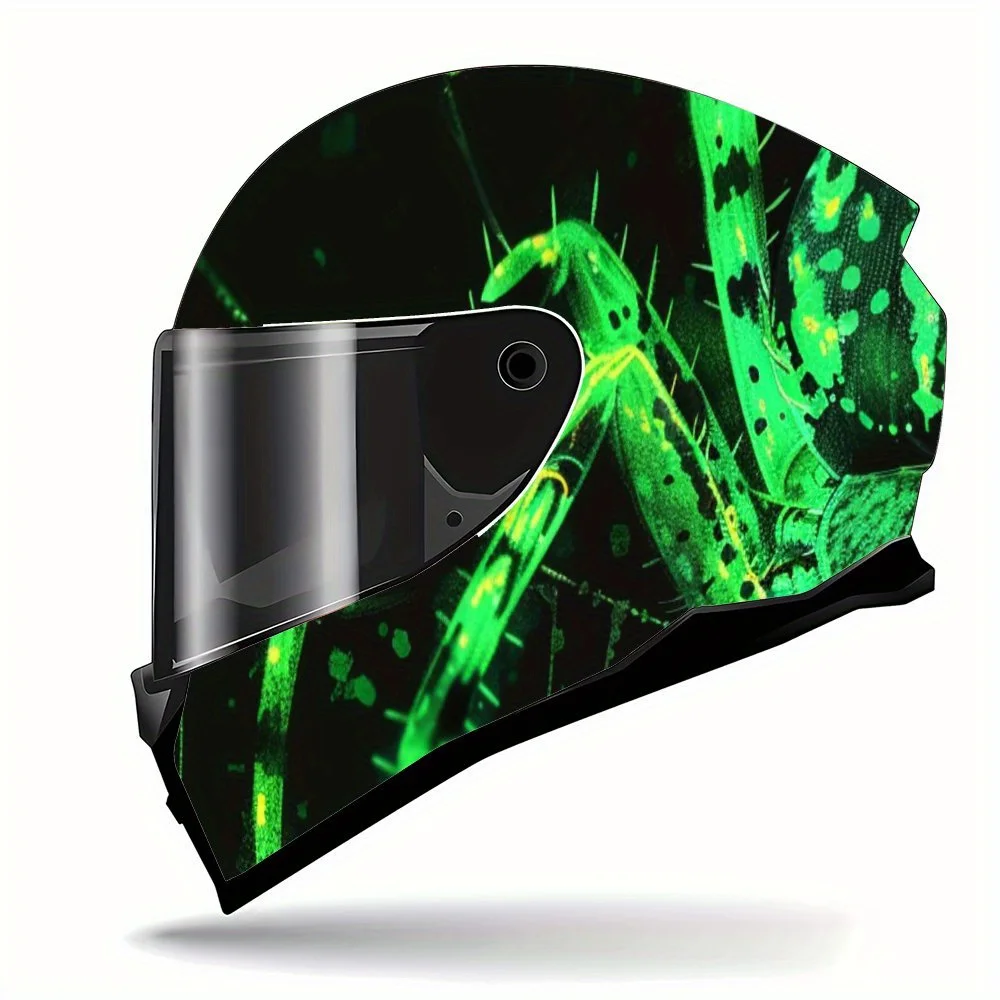 Cyberpunk Sci - Fi Green Spider Print Full Helmet Wrap Sticker Motorcycle Helmet Racing Graphic Decal Vinyl Wrap Helmet Decorati