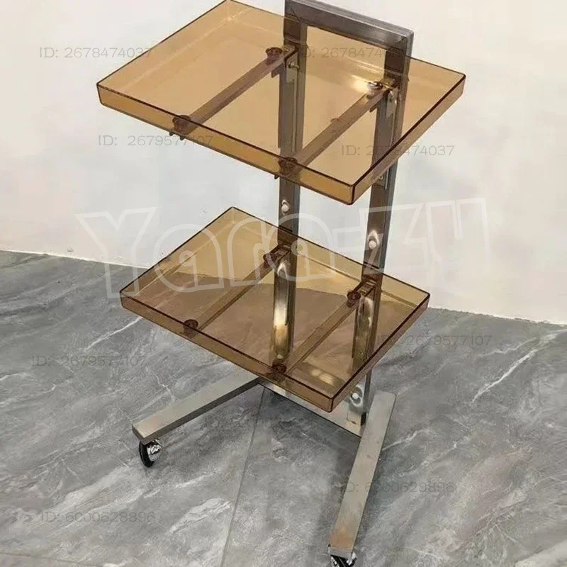 Stainless steel hair salon trolley folding perm trolley movable shelves beauty salon tool trolley storage racks