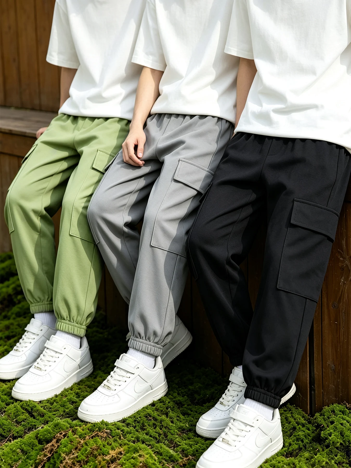 Children's Summer Solid Color Simple Workwear Pants, Boys' Sports Running Sweatpants, Girls' Fashionable Pocket Outdoor Pants