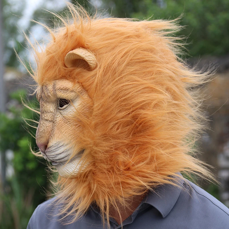Latex Lion Mask Latex Soft Funny Party Animal Masks Lion Hair Adult Joker Halloween Маска Costume Ball Headgear Props One Size - Image 6