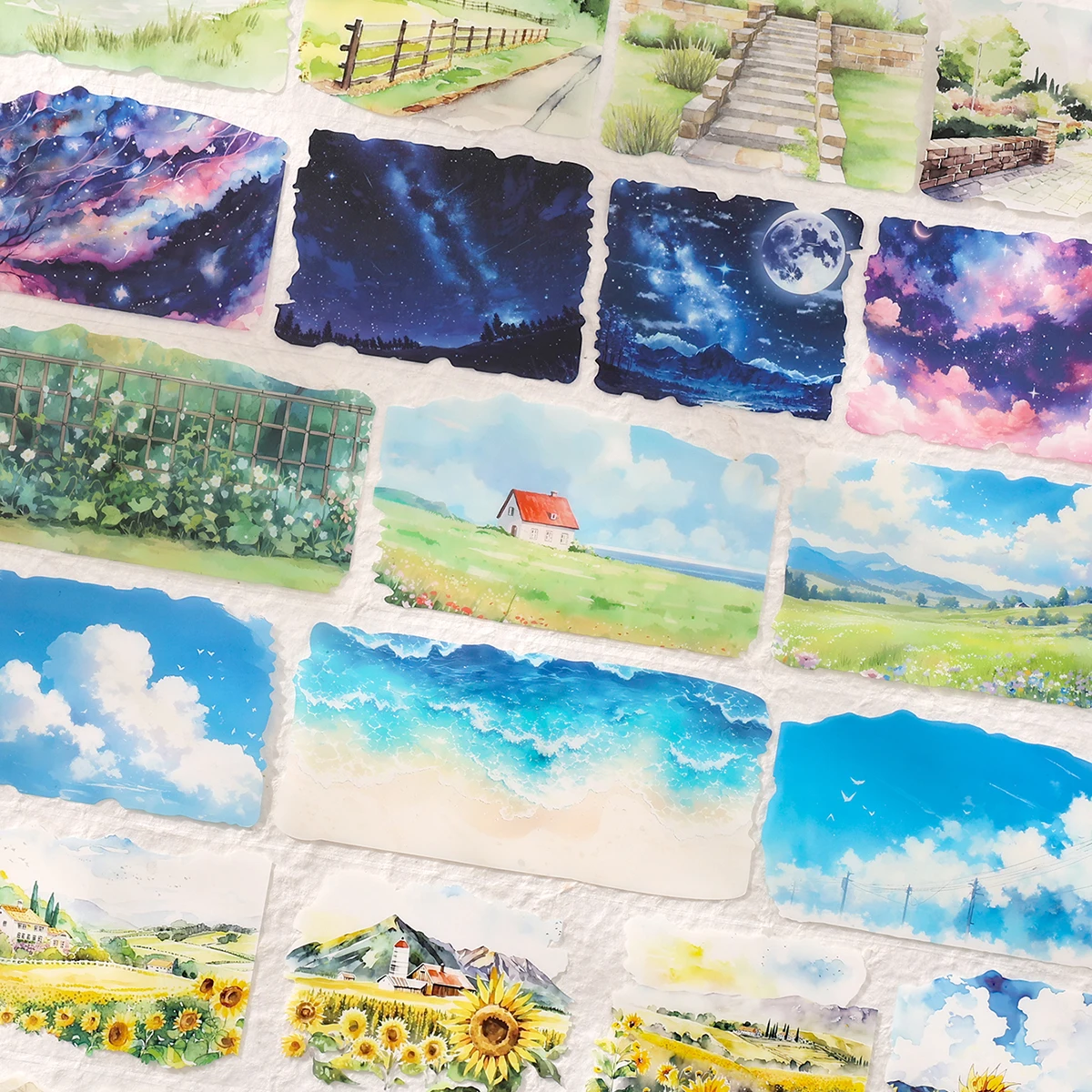 4 ロール/ボックス スクラップブッキング、雑誌用の風景テーマのステッカーロール、ギフトボックスの装飾、ファッションギフト用のフレーズステッカー