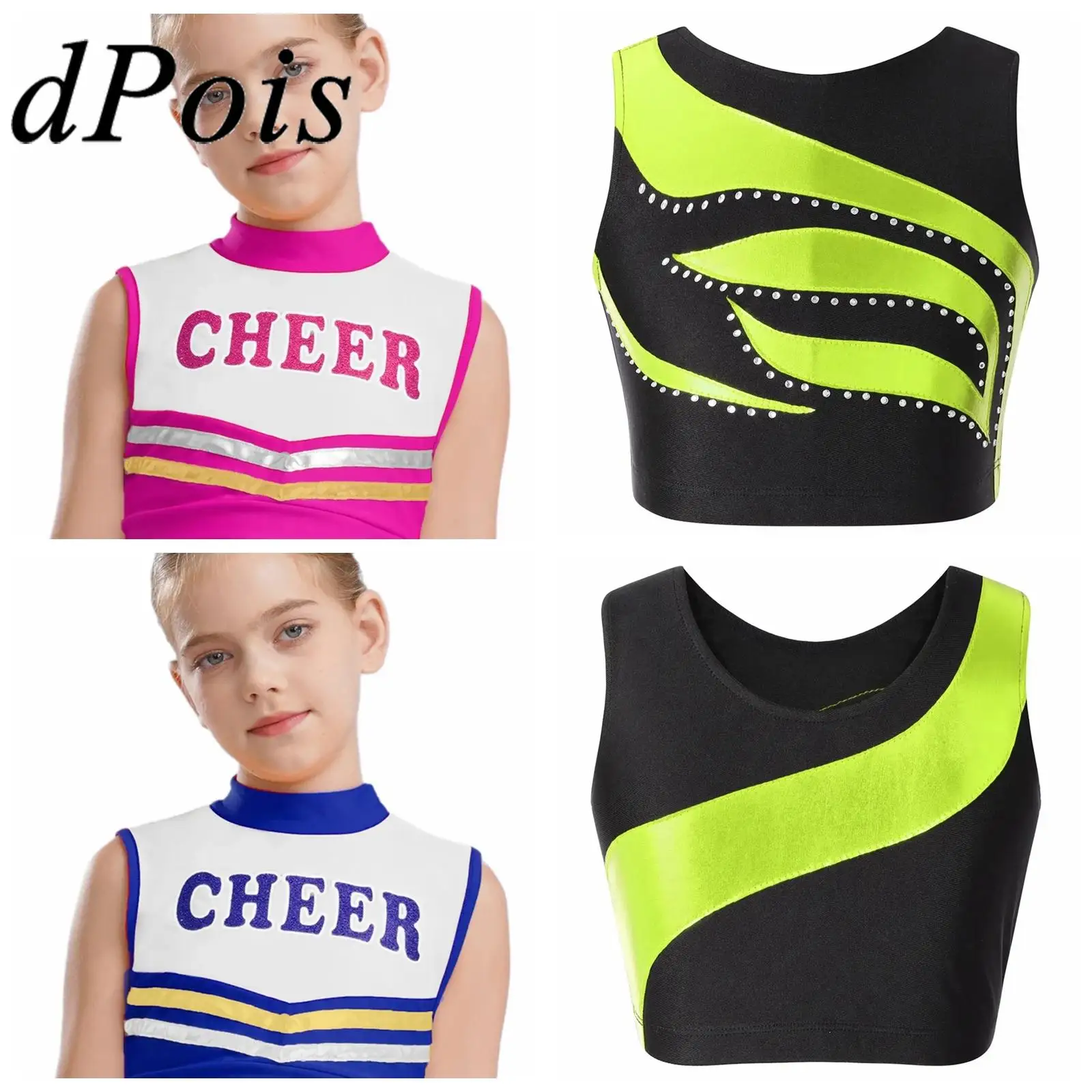 

Детские топы с воротником-стойкой для девочек, костюм болельщика для джазовых танцев, детские жилеты без рукавов, укороченный топ черлидинга с буквенным принтом