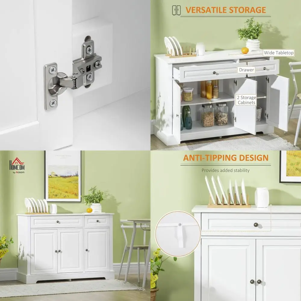 

Буфетный шкаф с местом для хранения, 2 ящиками, регулируемыми полками для кухни или прихожей, белый