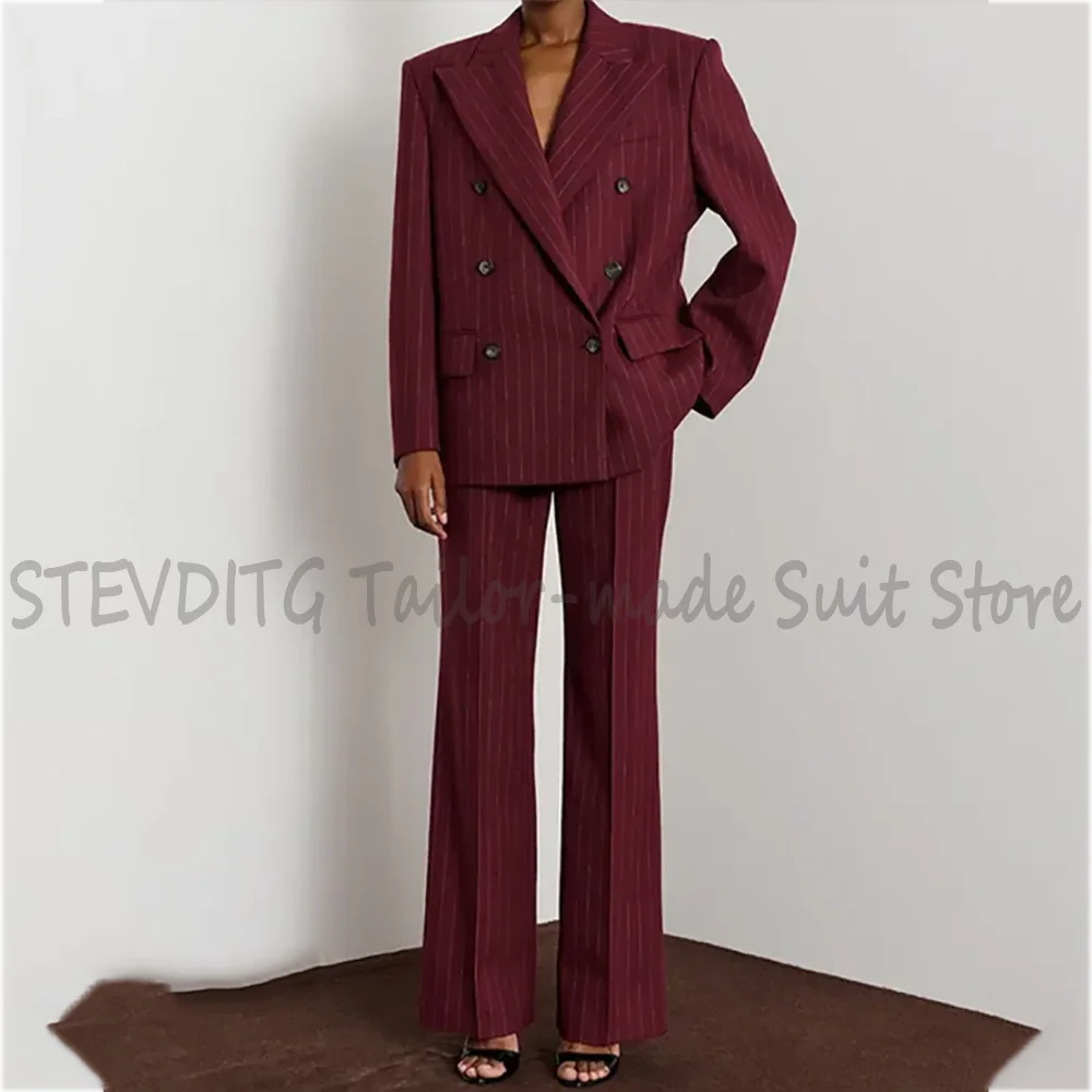 Sophisticated Women's Suit Straight Fit Double Breasted Classic Peak Lapel Business Office Fashion Clothes Set Female Suit