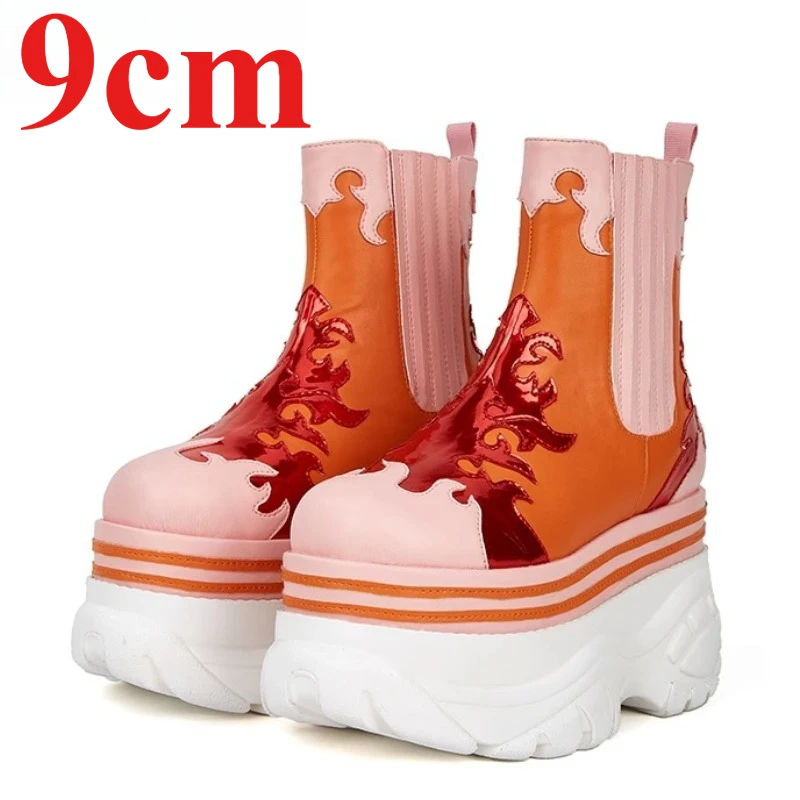 

Весенние красивые женские туфли на толстой подошве, увеличивающие рост, 9 см, европейская/американская уличная модная крутая обувь с цветными блоками