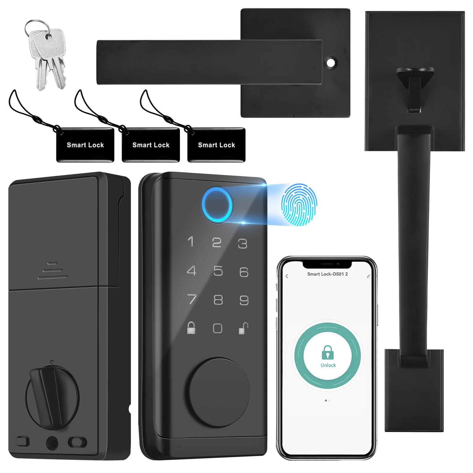 BT Smart Fingerprint Door Lock Electronic Keyless Entry Door Lock Deadbolt with Handle Set with Code Keys APP Control