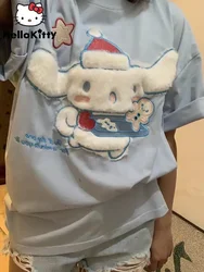 女性のためのsanrio catsol Tシャツ,半袖トップ,カワイイアニメの服,白いTシャツ,新しい夏のコレクション2000s,y2k,2022