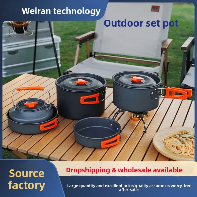 Wholesale 308 Camping Cookware Outdoor Pots Kettle Frying Pan Equipment Portable Outdoor Tableware Set Nonstick 1-2L Capacity